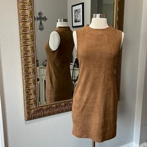 Chloe K Brown Sleeveless Faux Suede Dress